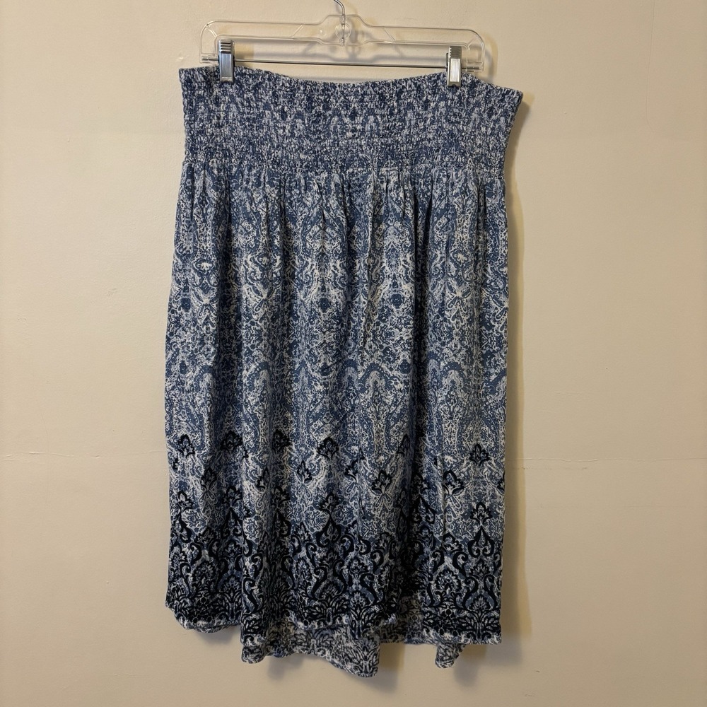 J. Jill Smocked Waist Skirt Blue Printed‎ Boho Modest XLP